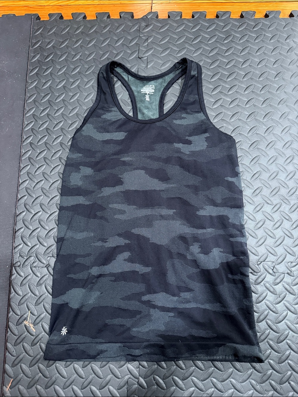 Athleta Black & Charcoal Camo Racerback Swim Tank